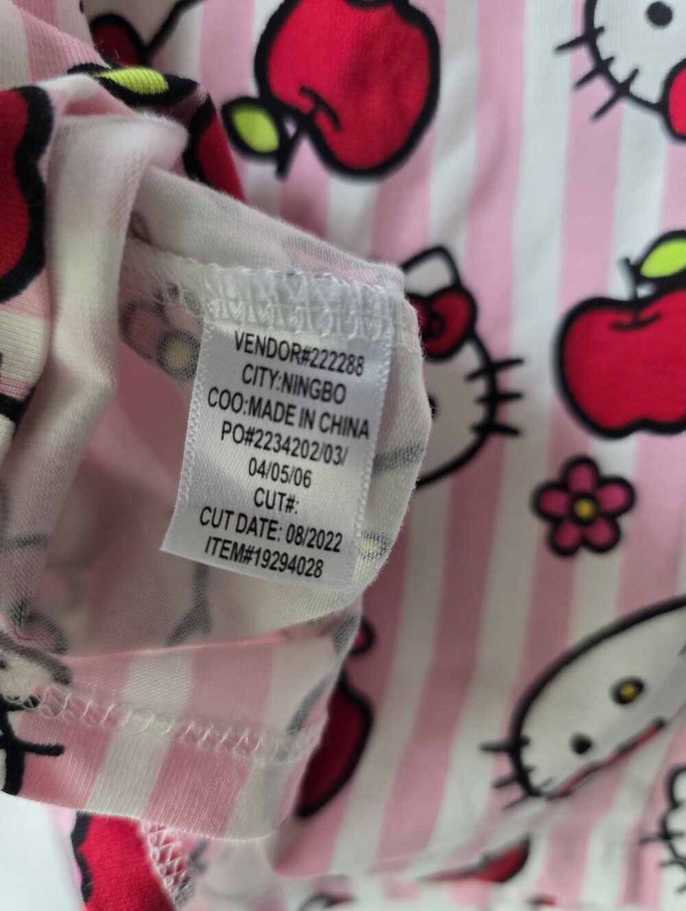 Hot Topic Hello Kitty Sanrio Y2K Pink Striped Blouse Top Apples Small Medium - Picture 11 of 11